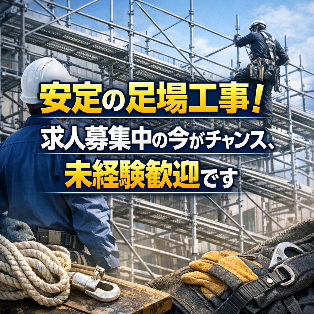 安定の足場工事！求人募集中の今がチャンス、未経験歓迎です