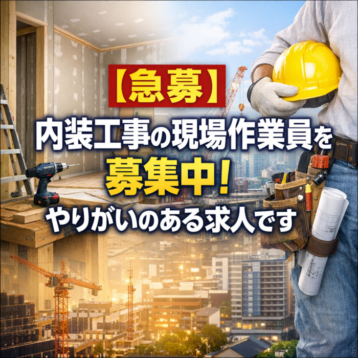 【急募】内装工事の現場作業員を募集中！やりがいのある求人です