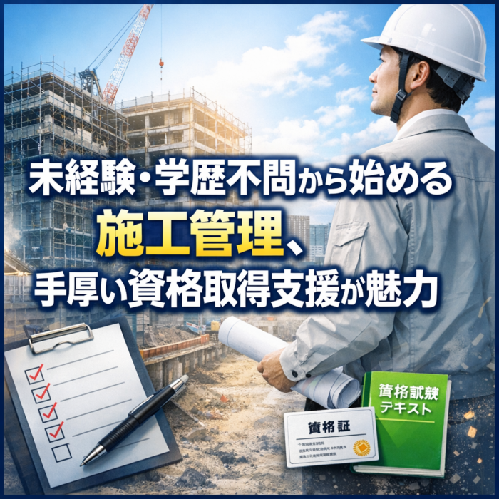 未経験・学歴不問から始める施工管理、手厚い資格取得支援が魅力