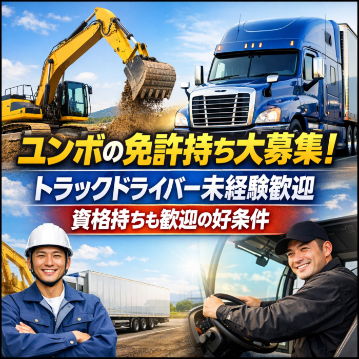 ユンボの免許持ち大募集！トラックドライバー未経験歓迎　資格持ちも歓迎の好条件